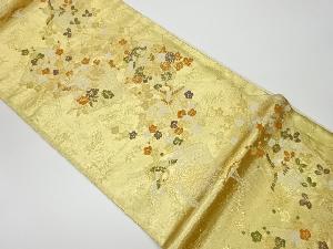 リサイクル　色紙に秋草・鶴模様織出し袋帯